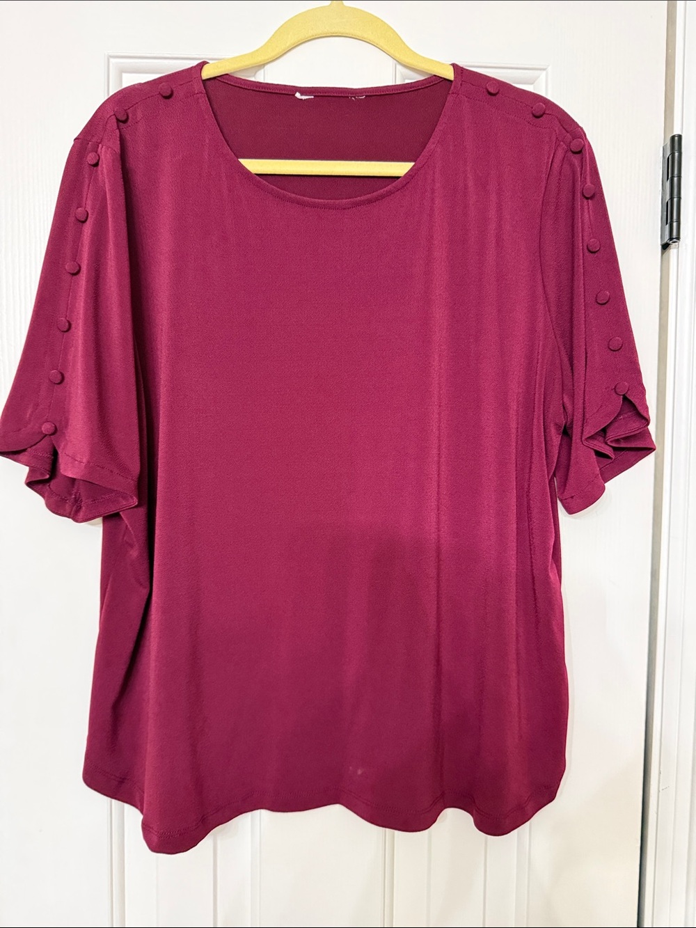 Women’s Button-Sleeve Scoop Neck Top - Berry
